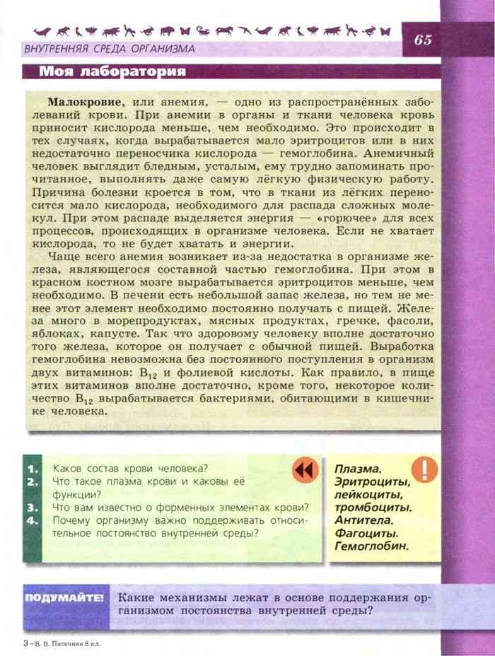 Учебник Биология 8 класс Пасечник читать онлайн